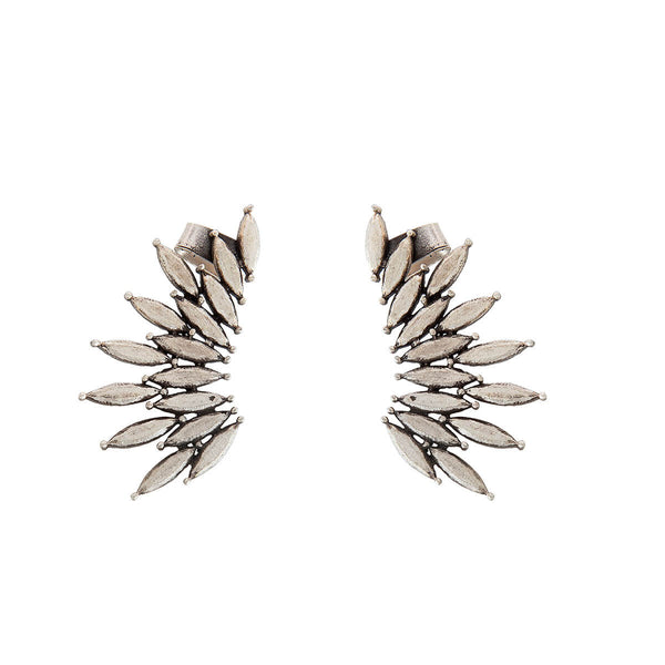 Elliptical Leaf Silver Ear Cuffs