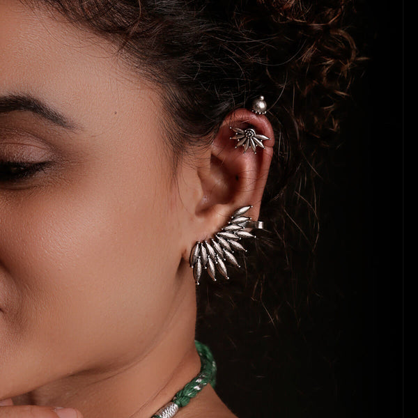 Elliptical Leaf Silver Ear Cuffs by MOHA