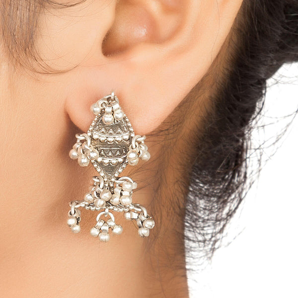 Fish Ghungroo Silver Earrings by Moha