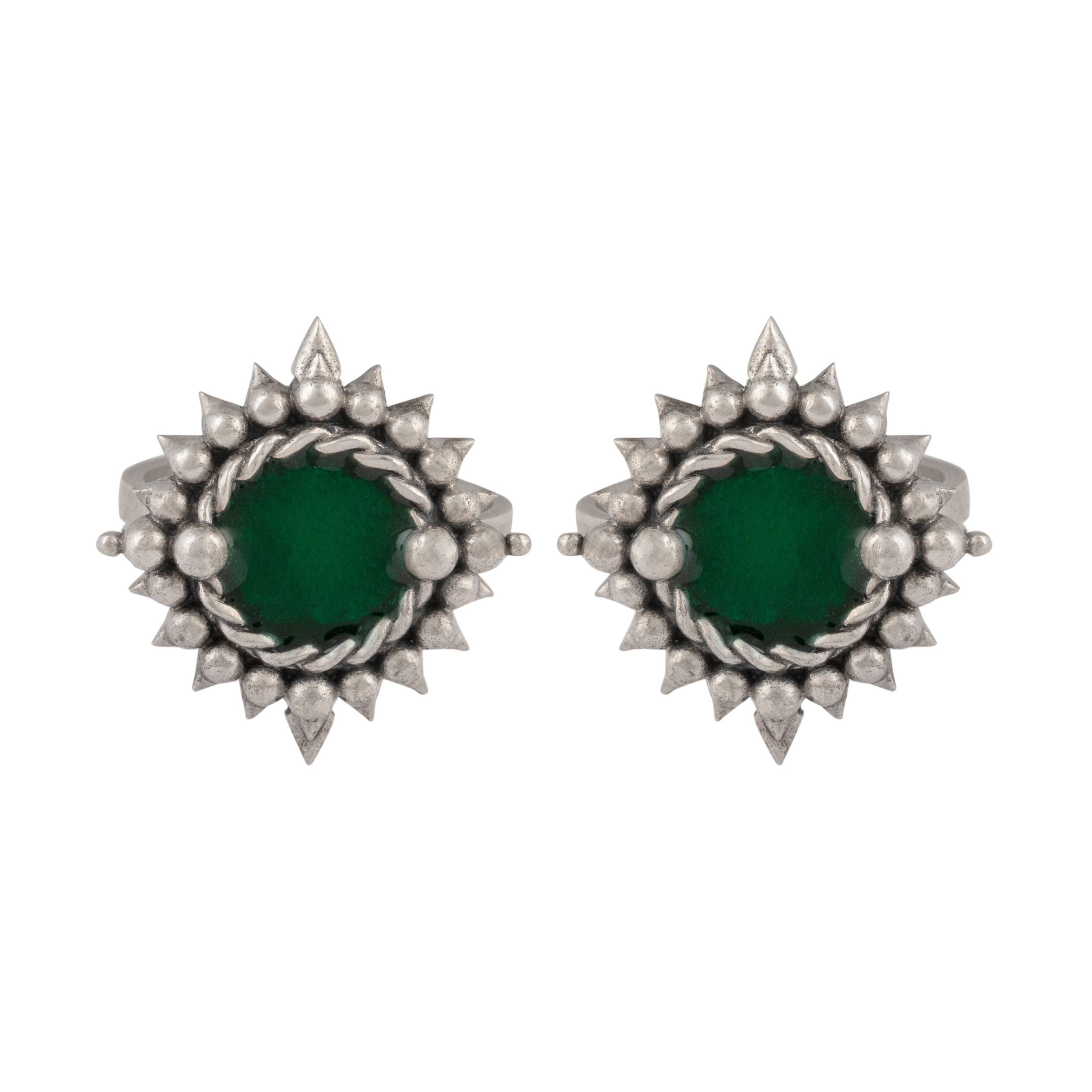 green meena silver toe rings by moha