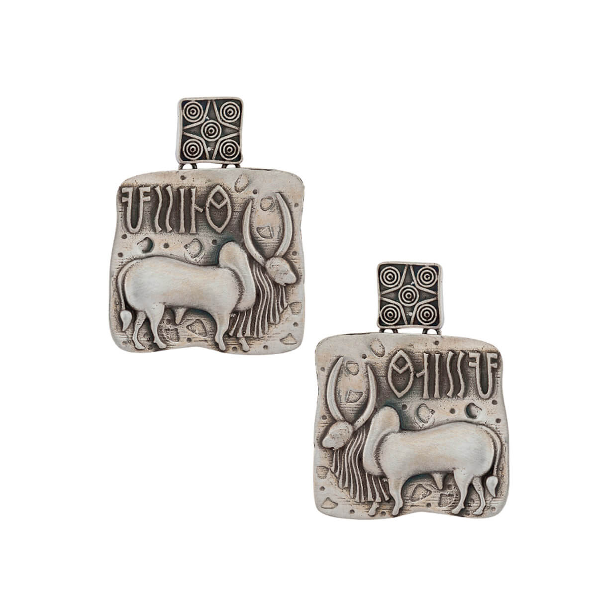harappa vrishabh bull seal silver earrings by moha