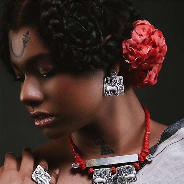 Harappa Vrishabh Bull Seal Silver Stud Earrings by MOHA