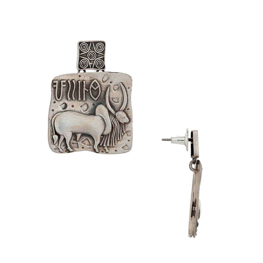 harappa vrishabh bull seal silver earrings by moha