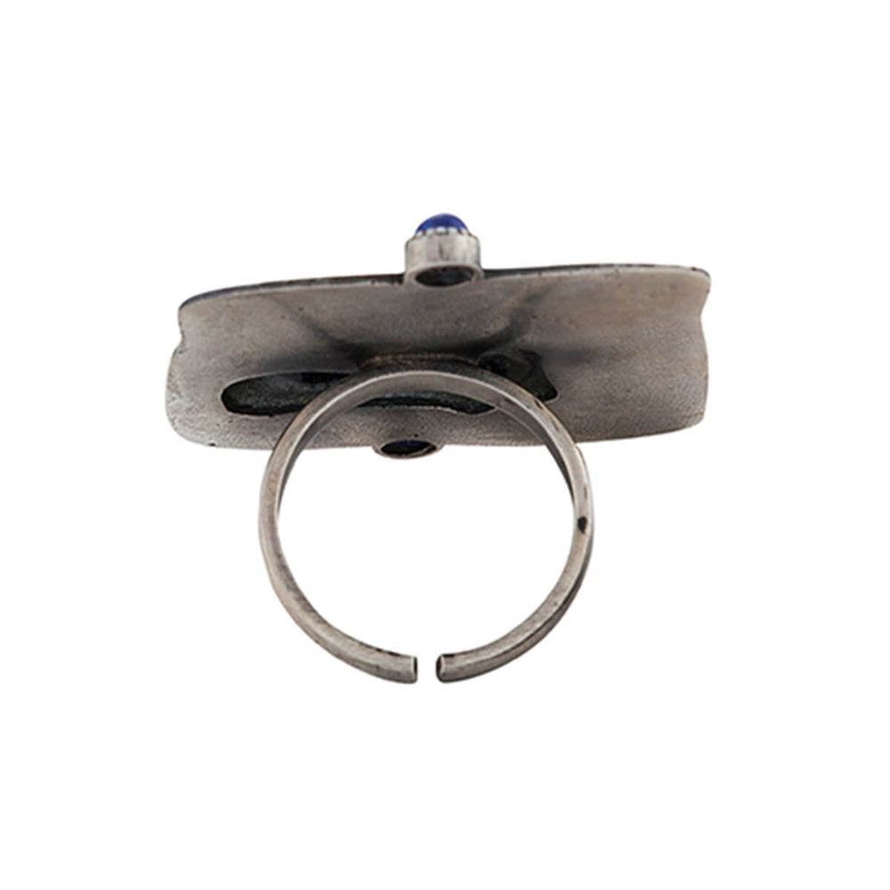 harappa vrishabh bull seal silver finger ring lapiz lazuli