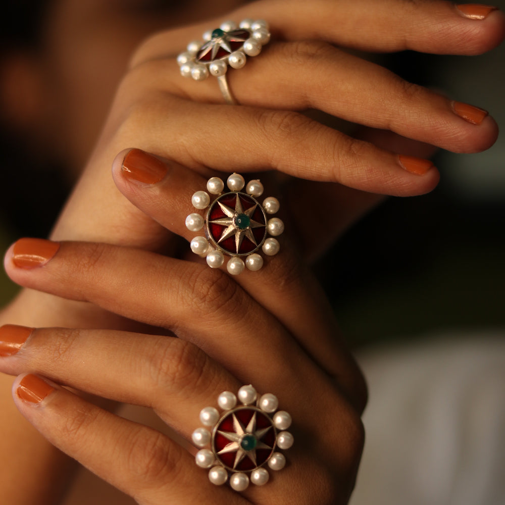 moti chakra silver finger ring by moha