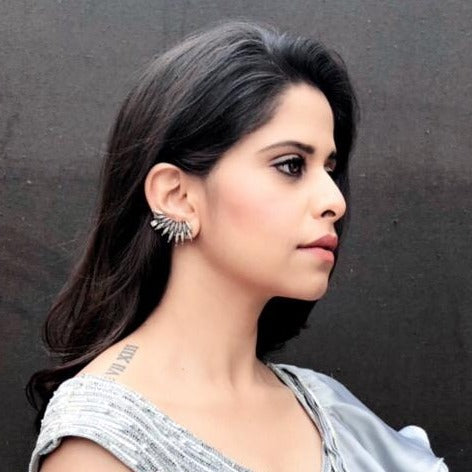 sai tamhankar in elliptical silver earcuffs by moha