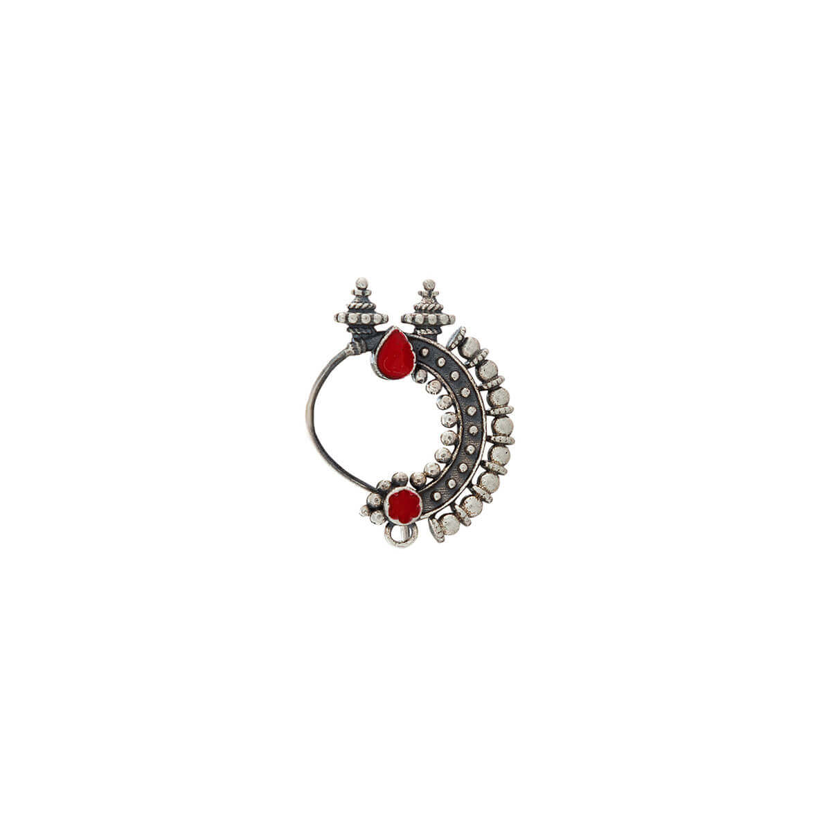 Temple Silver Nath - Red, Pierced Left