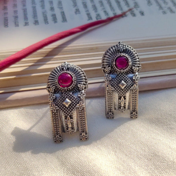 Thoppa Taali Silver Stud With Pink Rubellite stone Earrings by MOHA