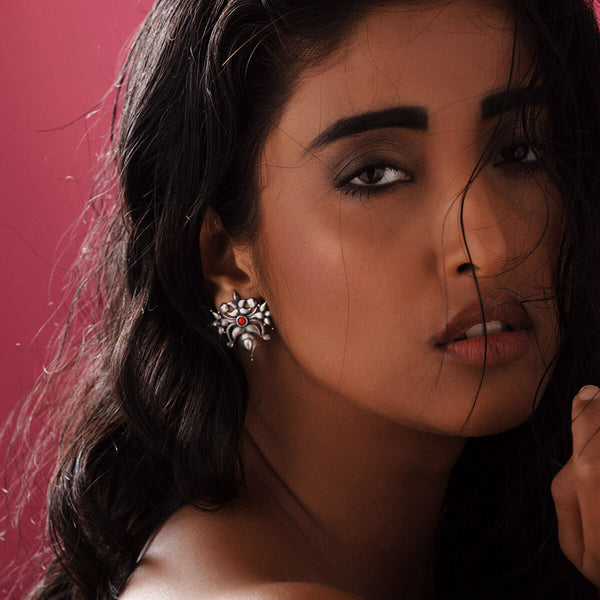 Toranful Rathika Silver Ear Studs - Coral