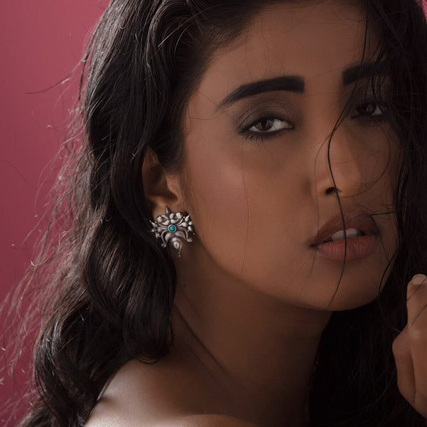 Toranful - Rathika Silver Ear Studs - Turquoise