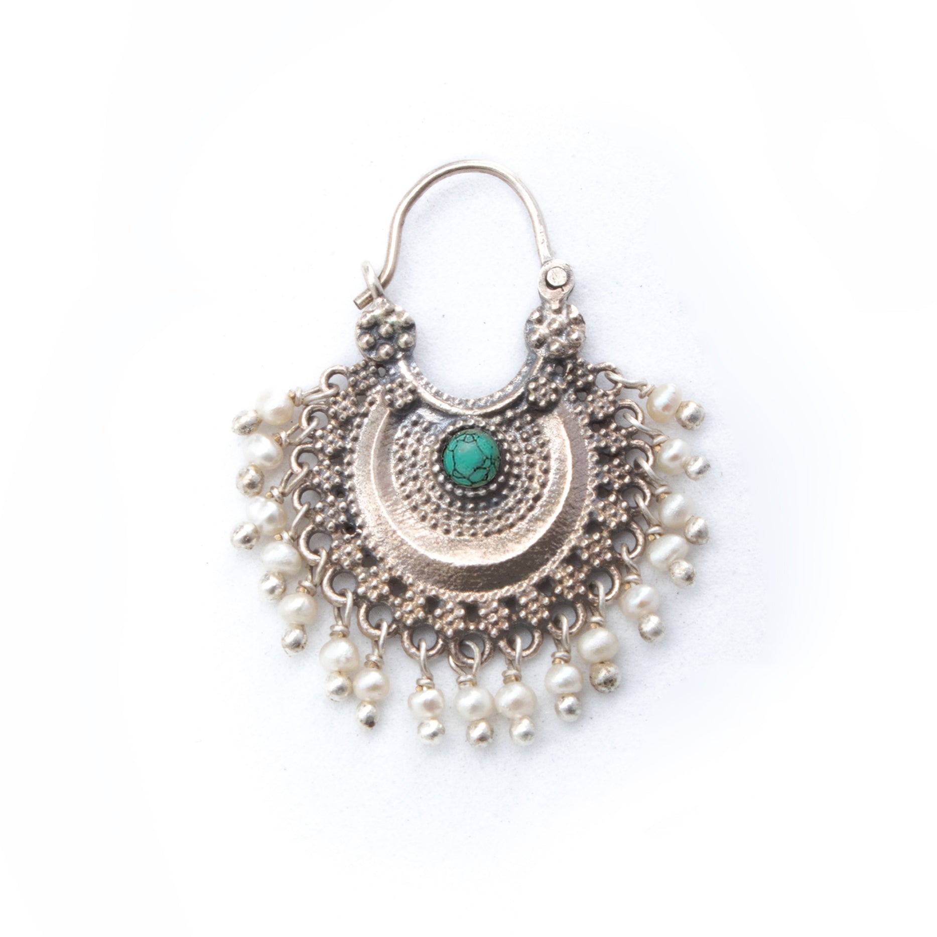 CHAND-BALI SILVER BUGADI PIERCED (NON- REVERSIBLE, SINGLE) BY MOHA - (TURQUOISE)